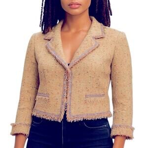 Bergamo Studio Tan Boucle Tweed Fringe Blazer Size Medium